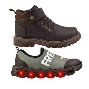 01 kit dois pares coturno tenis menino infantil conforto grugui