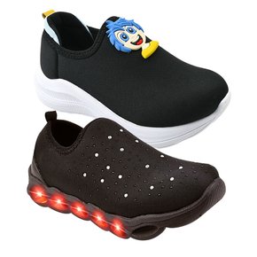 08 kit com dois pares tenis menino passeio escolar conforto grugui