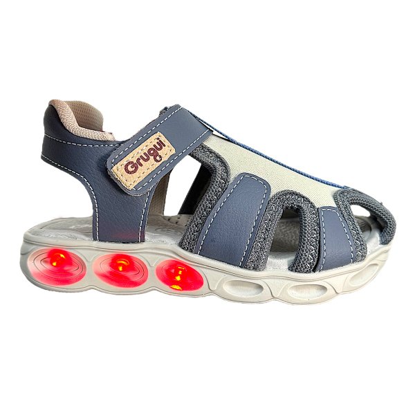 08 sandalia papete infantil menino fechada macia conforto tecido luz led