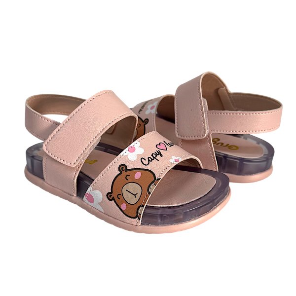 07 sandalia papete infantil menina led luz capivara fofa macia conforto