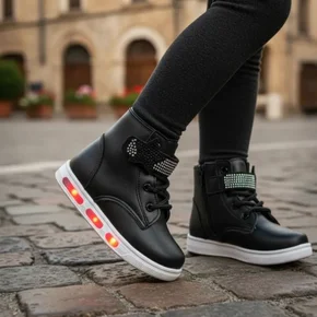 05 botinha coturno infantil conforto grugui pisou piscou led luz ziper