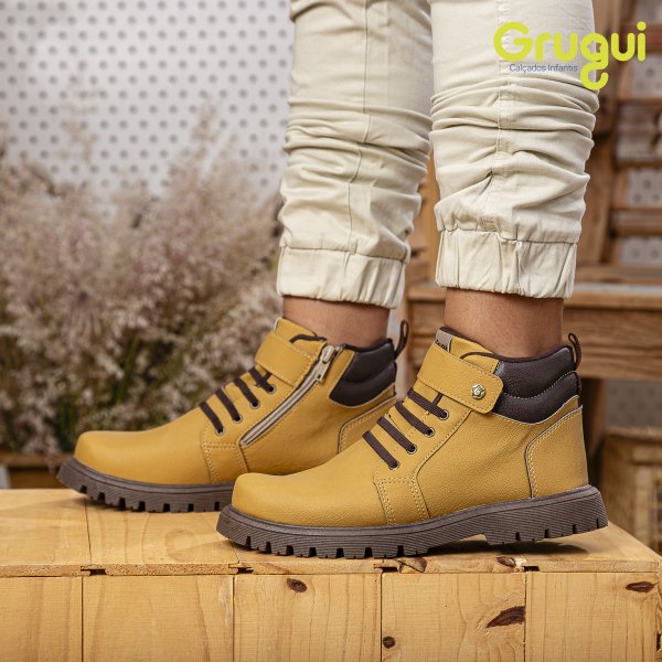 03 coturno masculino infantil cano medio grugui aventura ziper