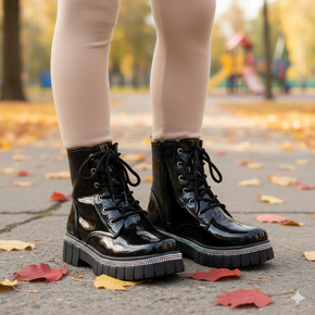 01 bota coturno infantil menina teen verniz strass com ziper