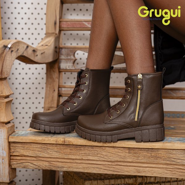 09 bota coturno infantil menina grugui teen tratorada ziper